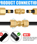 Brass compression tube fittings set, 4 pcs, 1/4 in OD to 1/4 in OD ice maker water line connectors for refrigerators