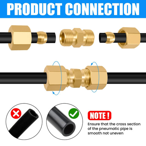 Brass compression tube fittings set, 4 pcs, 1/4 in OD to 1/4 in OD ice maker water line connectors for refrigerators