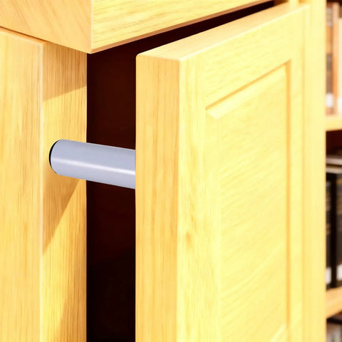 Heavy Duty Gray Magnetic Touch Catch Latch Kit With No Slam Damper Buffer For Cabinet Doors And Cupboards Quick Slide Push To Open Mechanism viewed on partially opened cabinet door.