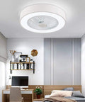 Modern Flush Mount Ceiling Fan With Light For Kitchen Bedroom Bathroom Super Quiet Low Profile Electric Fan Remote Led Three Color Lighting Four Abs Blades Twenty Two Inches White in a bedroom setting