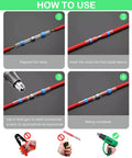Solder connectors, 400pcs, with blue heat-shrink sleeves on red wires for waterproof sealing (front view)