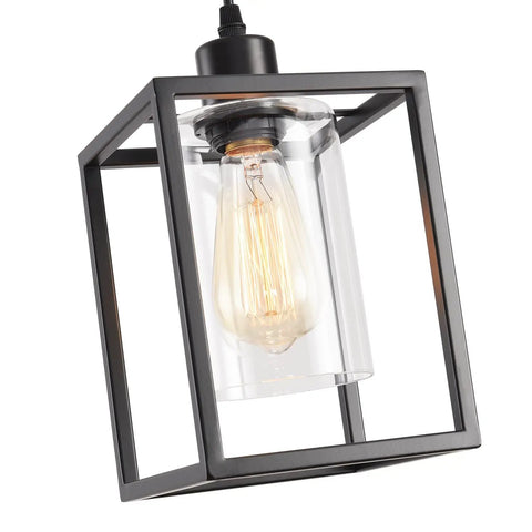 Rock Solid Black Pendant Lights For Kitchen Island, 3 Pack Sleek Industrial Farmhouse Lanterns With Adjustable Height And Clear Glass Shade pendant lamp with clear glass shade.