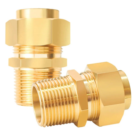 2 Pack Three Quarter Inch NPT Male Nipple Brass Pipe Fittings, hex brass tone adapters for gas lines, corrosion resistant