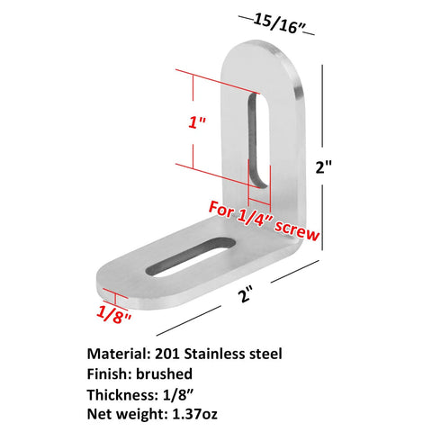 Two By Two By Fifteen Sixteenths Inch Stainless Steel Slotted L Angle Bracket Corner Brace For Wood Furniture One Eighth Inch Thick