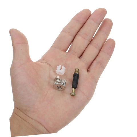 30 Sets Furniture Cam Connector Bolts Kit M6 With Cam Locks in hand for cabinets, drawers, and wardrobes, ideal for DIY projects