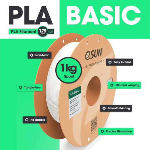 PLA Basic 1kg spool 1.75mm filament with features like non-toxic, easy to print, minimal warping for 3D printing projects.