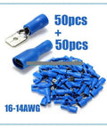 Get This Awesome 100 Pc Set Of 16-14AWG Insulated Spade Crimp Wire Connectors With 50 Male And 50 Female Terminals For Easy Electrical Splicing Jobs That You Can Totally Trust And Handle Today. Blue 16-14AWG insulated spade crimp terminals, 50 male and 50 female