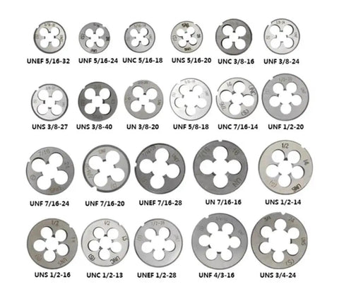 Assorted UNF Round Thread Die Right Hand For External Threading HSS Steel 1-8 3-16 1-4 5-16 3-8 7-16 External Tapping Tool
