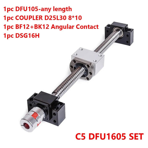 End Machined Ballscrew Set With Ballnut Housing, BK BF12 Support And Coupler for CNC Machines and 3D Printers, 450mm