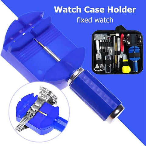 All In One 147 Piece Watch Repair Tool Kit Pro Grade Gear with blue watch holder and tool bag visible