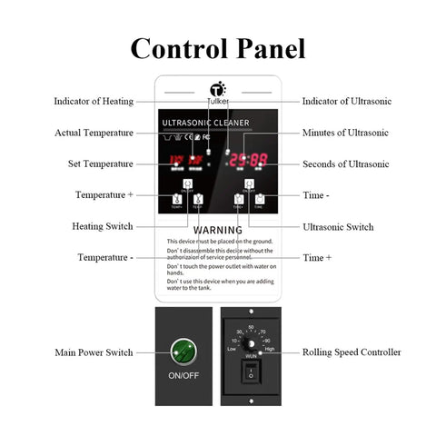 Control panel of High Capacity 360L Ultrasonic Cleaner For Industrial Parts Removal showing temperature and timer settings.