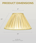 Empire Gather Pleat Lamp Shade in Antique Gold Silk Shantung With Off White Lining, dimensions illustration