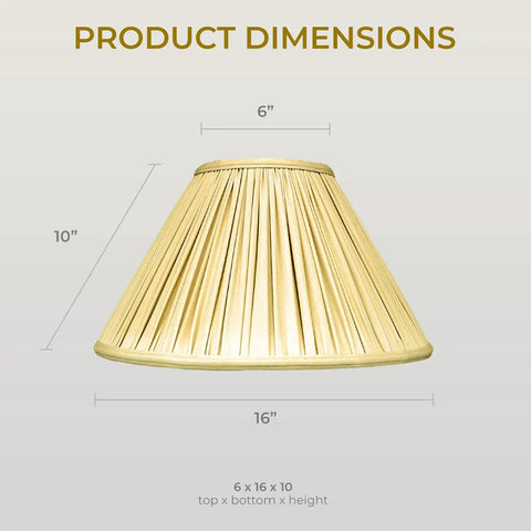 Empire Gather Pleat Lamp Shade in Antique Gold Silk Shantung With Off White Lining, dimensions illustration