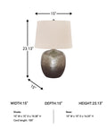 Magalie Contemporary Table Lamp In Antique Silver With Hammered Aluminum Construction Modified Drum Shade UL Listed