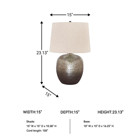 Magalie Contemporary Table Lamp In Antique Silver With Hammered Aluminum Construction Modified Drum Shade UL Listed