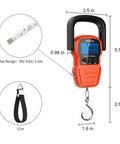 Portable Digital Fishing Scale With Measuring Tape, Backlit LCD Display, Data Lock, Lightweight 8.3 Oz Hanging Scale For Outdoor Fishing, Travel Luggage, Accurate Weight Readings For Freshwater And Saltwater, orange with strap