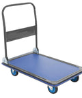 Foldable Push Cart Dolly With 600 Lb Capacity Heavy Duty Platform Truck 360 Degree Swivel Wheels Flatbed Steel Cart For Home Garage And Shop Easy Fold Flat For Storage Blue, blue steel platform cart with folding handle and swivel wheels