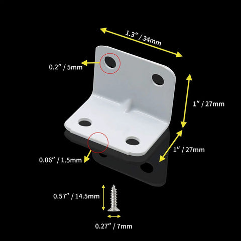 Built Tough Rock Solid L Brackets For Shelves Heavy Duty Wall Mount Corner Supports 24 Pc White Painted Steel bracket with measurements.
