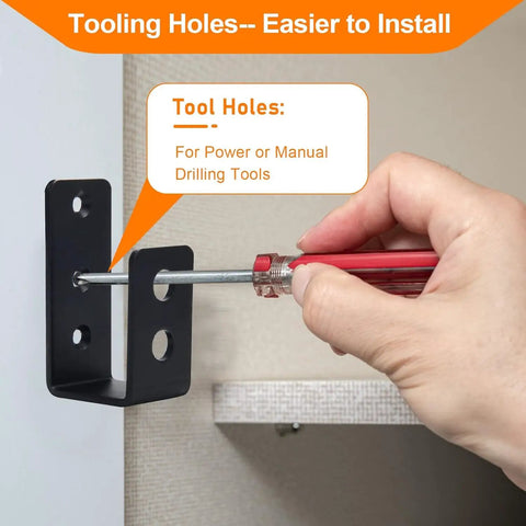 Person installing 2x4 Door Barricade Brackets 4 Pack Heavy Duty U Brackets For Home Garage Gate Barn Shed Reinforcement Rust Proof Carbon Steel With Electroplated Coating Thickened Security Bar Supports using screwdriver