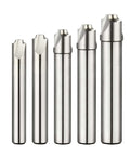 5-piece set corner-rounding end mills, HSS, straight shanks, 2-flute, radii R1–R5.