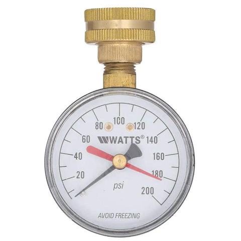 Pro Grade Water Pressure Test Gauge With 2-1/2 Inch Hose Connection And 3/4 Inch HT Fittings, Copper Alloy Bourdon Tube, Black Enamel Steel Case, Red Indicator Hands, ASME Type B Accuracy For Home, DIY, And Industrial Plumbing, 0-200 psi