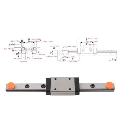 100mm Linear Rail With Slide Block For CNC Machines And 3D Printers, Bearing Steel Guide Rail With Auto Centering and schematic view