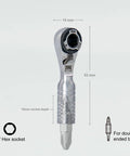Ultra Compact One Quarter Inch Ratchet Wrench For Tight Spaces Stainless Steel EDC Tool with 15mm socket depth
