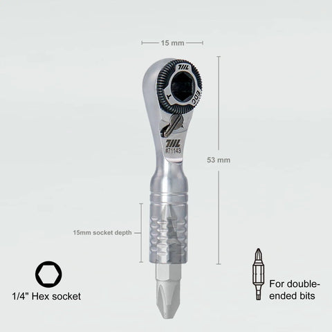 Ultra Compact One Quarter Inch Ratchet Wrench For Tight Spaces Stainless Steel EDC Tool with 15mm socket depth