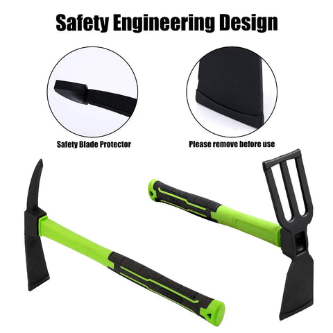 Heavy Duty Garden Hoe And Hand Rake Set With Non Slip Handles Including A Handy Pick Axe for Digging Weeding Cultivating