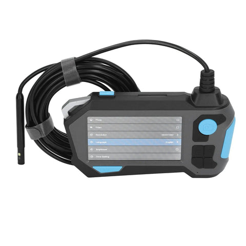 Dual Lens HD Inspection Camera With Bright 4.5 Inch Screen showing control panel and flexible cable for plumbing and HVAC use.