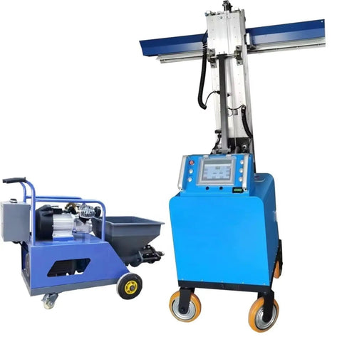 Professional Grade Fully Automatic Wall Leveling Machine Compact Cement Plaster Tool For Rapid Interior Remodels And Contractor Sites Built Tough Smooth Operator Zero Hassle with control panel and cement mixer.