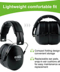 Noise Cancelling Ear Muffs With 28dB NRR For Shooting Range And Worksite Safety, black color, foldable design, lightweight fit