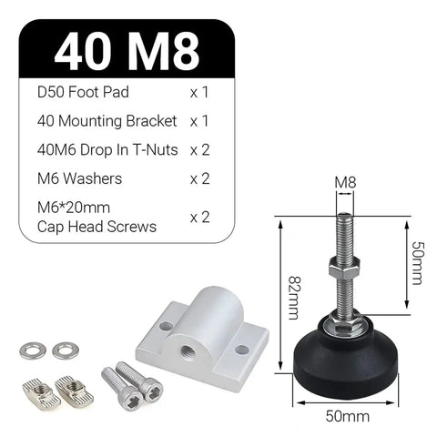 Adjustable Foot Pad Kit For Aluminum Profiles And Caster Wheels Four Pack With Height Adjustable Feet M8 M10 M12 50mm And 60mm Dia Leveling Furniture Feet For Cabinets Stands Small Machinery Durable And Easy To Install