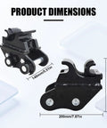 Heavy Duty Quick Coupler For Mini Excavators Under Three Tons Easy Quick Change Hitch Attachment Compatible With Buckets Rakes And Rippers Gives You Do It All Attachment Capabilities On The Job Black Finish, showing product dimensions.