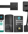 Secure Your Spot Fast With This Smooth Operator Smart Wifi Deadbolt Offering Keyless Fingerprint Access App Remote Control And Alexa Compatible Auto Lock Front Door Handleset For No Sweat Everyday Entry, black smart lock set.