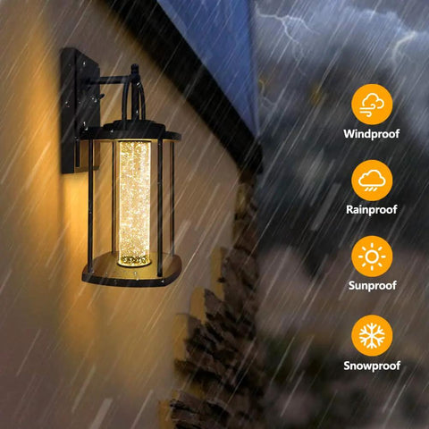 Modern LED Wall Sconce With Crystal Bubble Glass illuminating in rain, weatherproof for indoor or outdoor use, 10W 540LM 3000K Warm White.