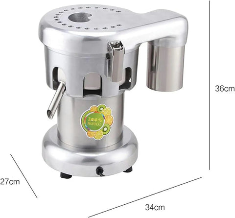 Heavy Duty Commercial Citrus Juicer Machine 370W Electric High Speed Extractor 2800 RPM stainless steel design and quick drain spout.