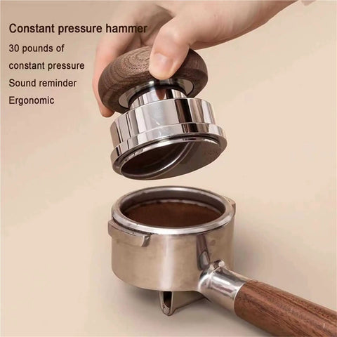 Top Shelf 58mm Espresso Tamper And Coffee Distributor Leveler Set Featuring Spring Loaded Pressure Build With Magnetic Base for puck prep, ergonomic design.