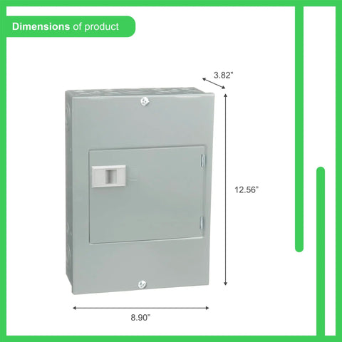 QO612L100DS 100 Amp 6 Space 12 Circuit Indoor Main Lugs Load Center dimensions front view gray surface mount