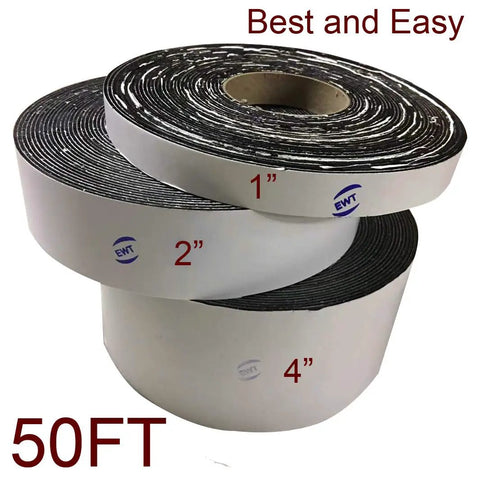 Three rolls of Pro Grade Premium Asphalt Crack Sealer Tape, 1 inch, 2 inch, and 4 inch, best for parking lot repairs, 50 foot length.