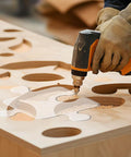 Using Two-Piece Clear Acrylic Jigsaw Router Templates Set For Woodworking Pro Grade Angled Curvy Puzzle Shape Tracing Tools on wood.