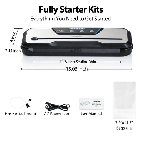 All In One Automatic Food Vacuum Sealer With 8 In 1 Functions, Pulse Control, dimensions, accessories included