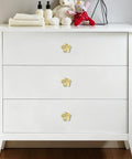 Killer Antique Brass Flower Drawer Knobs Top Notch Zinc Alloy Cabinet Pulls Heavy Duty Vintage Hardware No Hassle Installation Set Of Four For Dressers Cabinets And Pantry Refreshes on a white dresser