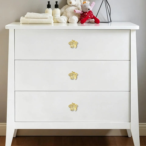 Killer Antique Brass Flower Drawer Knobs Top Notch Zinc Alloy Cabinet Pulls Heavy Duty Vintage Hardware No Hassle Installation Set Of Four For Dressers Cabinets And Pantry Refreshes on a white dresser
