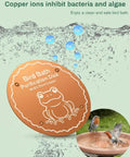 Pure Copper Bird Bath Purification Disk For Chemical-Free Water shown with copper ions illustration and birds near bird bath