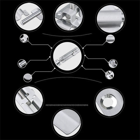 Close-up views of Darn Tough Stainless Steel Sliding Bolt Door Latch With Smooth Automatic Return Action for security hardware.