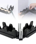 Real Deal Two In One Mitre Measuring And Cutting Tool For Swift Precision Woodworking Cuts No Sweat Angle Finder showing black plastic design with silver guides.
