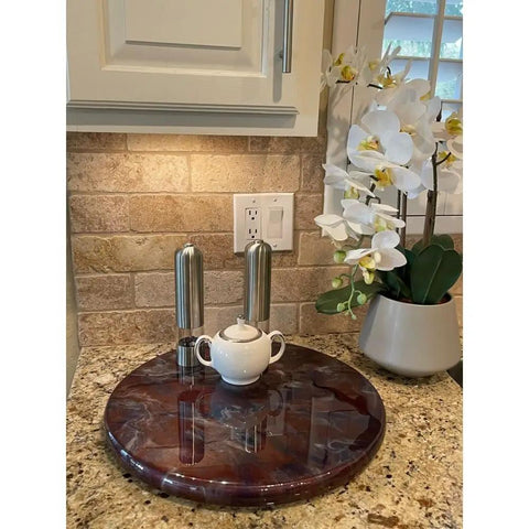 18 Inch Black Cherry Blue Resin Lazy Susan With Resin Finish And Smooth 360 Degree Spin For Kitchen Cabinet Pantry Table