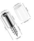 Heavy Duty Shelf Support Pins with Protective Caps and Self Tapping Screws in Manganese Steel dimensions displayed