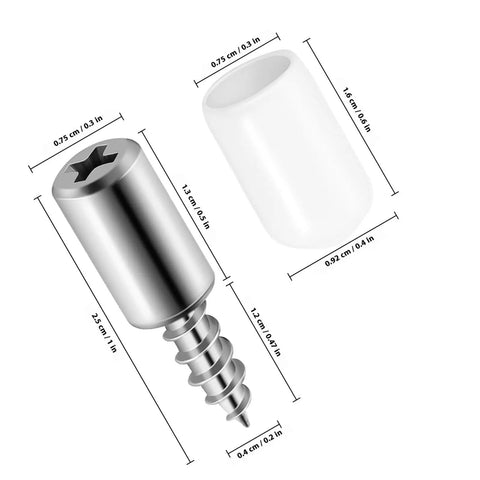 Heavy Duty Shelf Support Pins with Protective Caps and Self Tapping Screws in Manganese Steel dimensions displayed